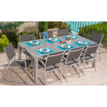 Salon de jardin: table ajaccio 2 3m et 8 fauteuils cannes gris fonc