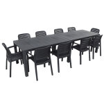 Salon de jardin : table julie double et 10 fauteuils chloe graphite
