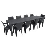 Salon de jardin : table julie double et 10 fauteuils santorini graphite