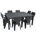 Salon de jardin: table julie double et 8 fauteuils dante graphite