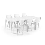 Salon de jardin table lima 160 240cm blanche et 6 fauteuils dante blanc