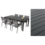 Salon de jardin: table malaga 2 3m et 6 fauteuils tunis gris