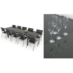 Salon de jardin: table palerme 2 3m et 10 fauteuils cannes gris fonc