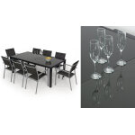 Salon de jardin: table palerme 2 3m et 8 fauteuils cannes gris fonc
