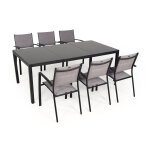 Salon de jardin: table palerme 2m et 6 fauteuils tunis gris clair