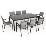 Salon de jardin: table palerme 2m et 8 fauteuils tunis gris clair
