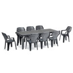 Salon de jardin: table rsine 160 220 cm bergen et 8 fauteuils marne