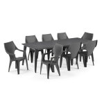 Salon de jardin: table en rsine 160 240 cm lima et 8 fauteuils dante