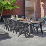 Salon de jardin: table rsine lima 160 240 320 cm et 8 fauteuils dante