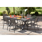 Salon de jardin: table verre 200 cm messine et 6 fauteuils antalya