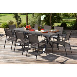 Salon de jardin: table verre 200 cm messine et 8 fauteuils antalya
