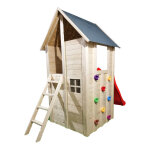 Station de jeux en bois toboggan rouge