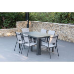 Table en aluminium extensible 95 150 cm galice et 6 fauteuils tunis