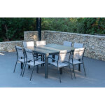 Table aluminium extensible 95 150 cm galice et 8 fauteuils tunis