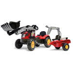 Tractopelle farm lander avec excavatrice arrire et remorque rouge