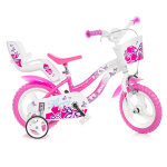 Vlo 12 pouces flappy blanc rose avec porte doudou et panier