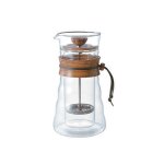 Cafetire  piston double paroi en verre et en olivier 3 tasses hario