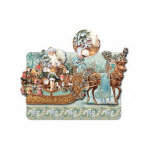 Carte double et son enveloppe p�re no�l et traineau en relief