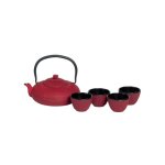 Set d'une thire et 4 gobelet en fonte rouge