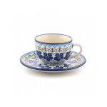 Tasse bunzlau castle et soucoupe motif blue violets 22. 5cl