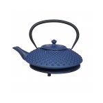 Th�i�re en fonte bleue kambin 1l avec son dessous de th�i�re