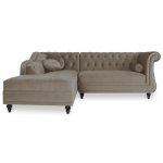 Canap� d'angle gauche empire velours taupe style chesterfield