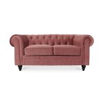 Canap chesterfield velours 2 places altesse vieux rose