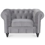 Fauteuil chesterfield velours altesse argent