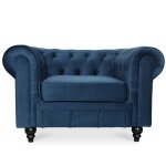Fauteuil chesterfield velours altesse bleu fonc�