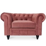 Fauteuil chesterfield velours altesse vieux rose