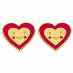 Mon premier bijou boucles d?oreilles coeur sourire rose - vis - or jaune 9ct