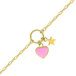 Mon premier bijou bracelet coeur rose et son toile - or jaune 9ct