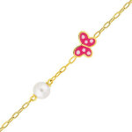 Mon premier bijou bracelet papillon rose avec perle - or jaune 9ct Mon premier bijou bracelet papillon rose avec perle - or jaune 9ct