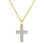 Mon premier bijou collier chaine & croix zirconiums - or jaune 9ct