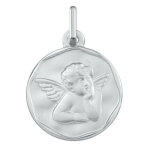 Mon premier bijou mdaille ange pensif martele - or blanc 9ct