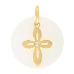 Mon premier bijou médaille croix - diamant, or jaune 18ct & nacre Mon premier bijou médaille croix - diamant, or jaune 18ct & nacre