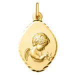 Mon premier bijou m�daille losange angelot � l?�toile cisel�e - or jaune 9ct