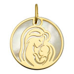 Mon premier bijou mdaille vierge  l?enfant ajoure - or jaune 9ct & nacre