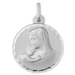 Mon premier bijou médaille vierge à l?enfant douceur ciselée - or blanc 9ct Mon premier bijou médaille vierge à l?enfant douceur ciselée - or blanc 9ct
