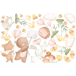 Ambiance - sticker 6 stickers animaux de la foret entre les fleurs printani�res