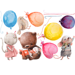 Ambiance - sticker stickers animaux aquarelle avec ballons