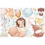 Ambiance - sticker stickers animaux aquarelles de la for�t endormis et s'envolant avec des ballons
