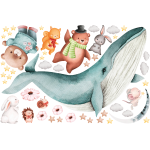 Ambiance - sticker stickers animaux baleine bleue et ses amis entre les �toiles