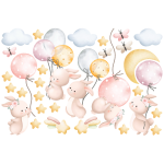 Ambiance - sticker stickers animaux lapins avec les ballons roses