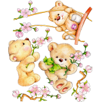 Ambiance - sticker stickers animaux oursons en peluche et fleurs roses