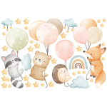 Ambiance - sticker stickers aquarelles animaux de la for�t avec leurs ballons