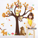 Ambiance - sticker sticker arbre g�ant avec hibou, singe et ours