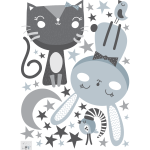 Ambiance - sticker stickers chat, lapin et oiseaux douce nuit