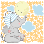 Ambiance - sticker sticker �l�phant avec le ballon de lune + 80 �toiles