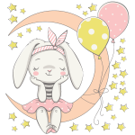 Ambiance - sticker stickers enfant lapin assis sur la lune et 30 �toiles
